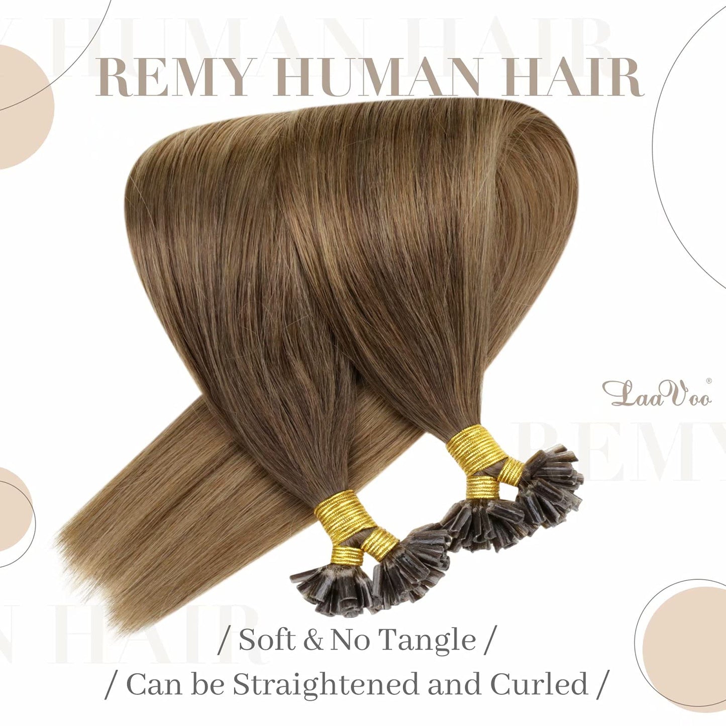 LaaVoo U Tip Hair Extensions Human Hair Balayage Brown K Tip Hair Extensions Real Human Hair Light Brown Mix Golden Brown Ktip H