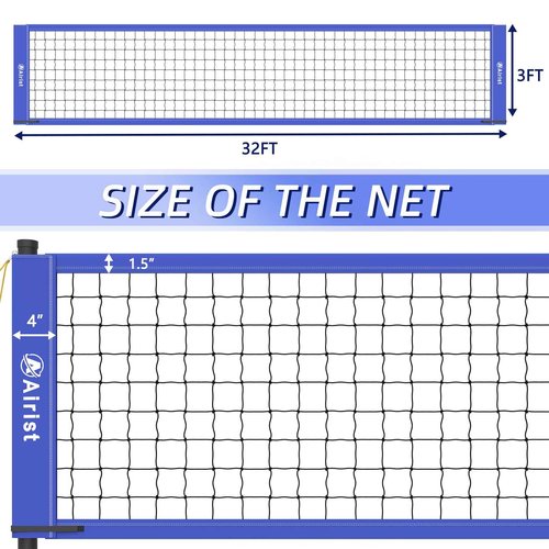 Airist Portable Volleyball Net Set with Height Adjustable Pole and Carrying Bag,Outdoor Volleyball Net for Backyard and Beach (Blue)