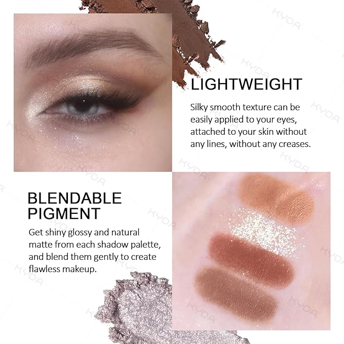 KYDA 4 Colors Eyeshadow Palette, Neutral Brown Matte Eyeshadow, Pearl Metallic Glitter Mini Makeup Palette, High Pigmented Eyes Shadow for Old Women, Light Brown