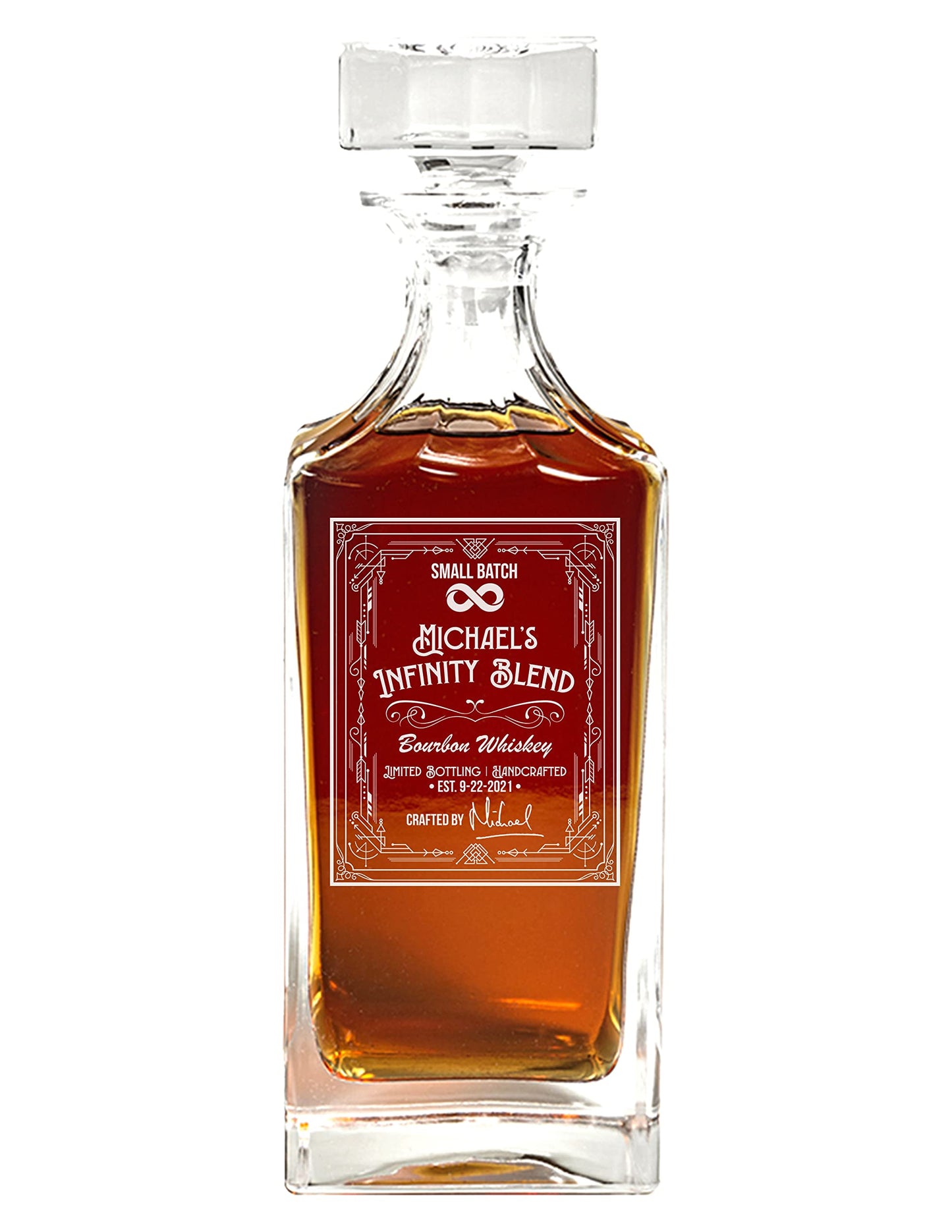 Custom Infinity Bottle Decanter - Engraved Infinity Bourbon Whiskey Decanter with Personalized Details - Personalized Gift for Whiskey Enthusiast, Infinity Bottle Glass Decanter - Unique Barware