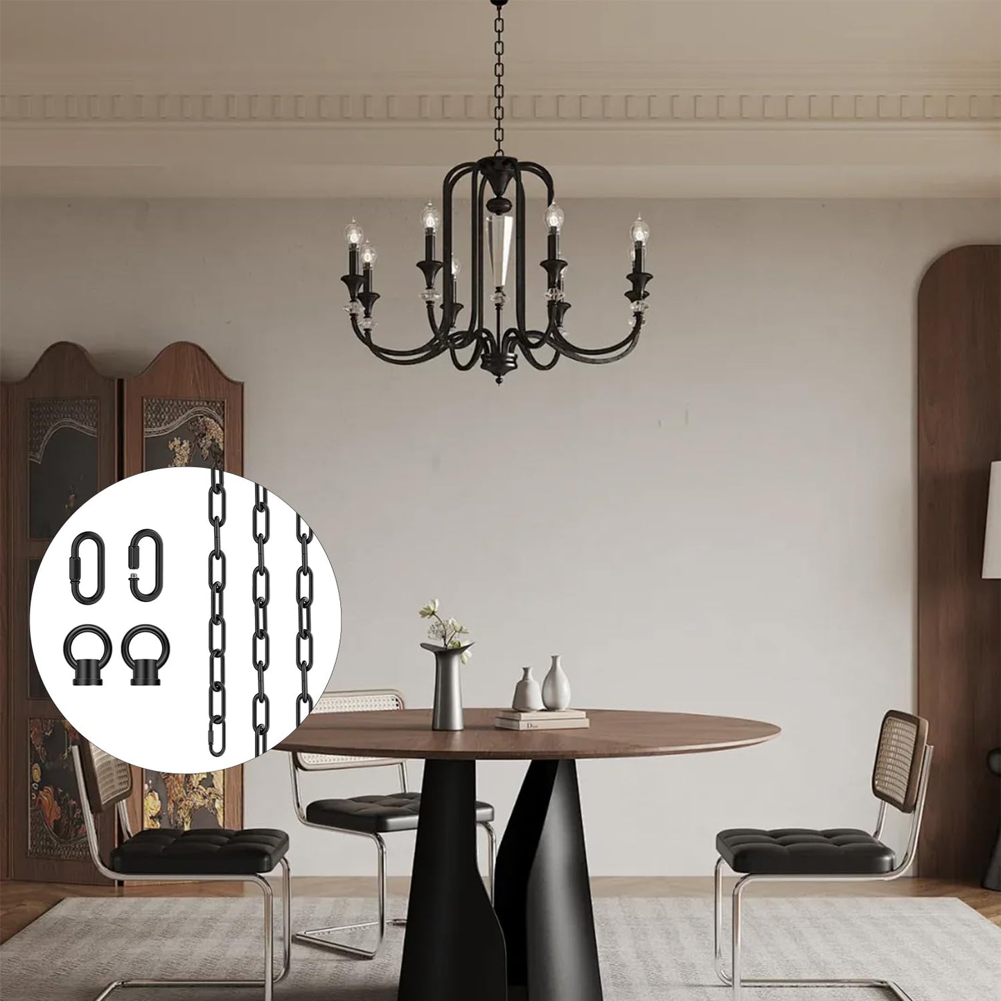 garini 2 Pack 10 Feet Industrial Black Light Fixture Chain, Adjustable Metal Pendant Chandelier Chain Extension with Detachable Link, Maximum Load is 66 Pounds