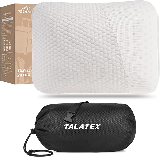 Talatex 100% Natural Premium Talalay Latex Travel Pillow, Camping Pillow, Small Camping Pillow with Compressible Stuff Sac...