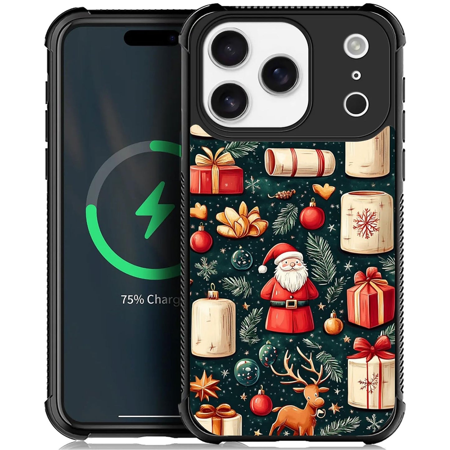 XUANWENPA for iPhone 17 Pro Max Case,The Black Shell Design is Bright,Anti Drop and Dust-Proof,Christmas Abstract Gift Box and O