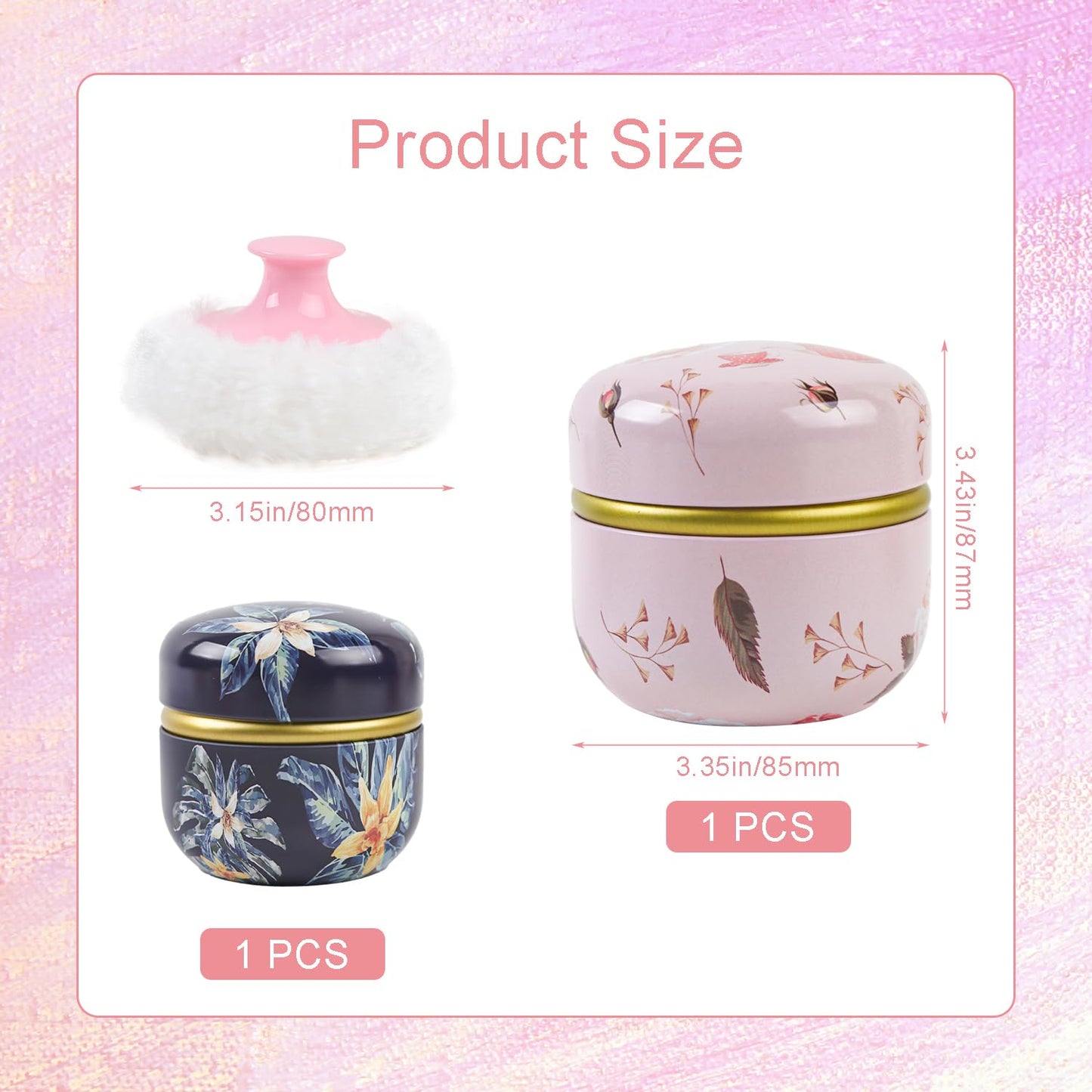 ASUNFO 2 Pcs Body Powder Puff and Container Large with Powder Puffs Empty Bath Dusting Powder Box for Women Light Pink & Dark Bl
