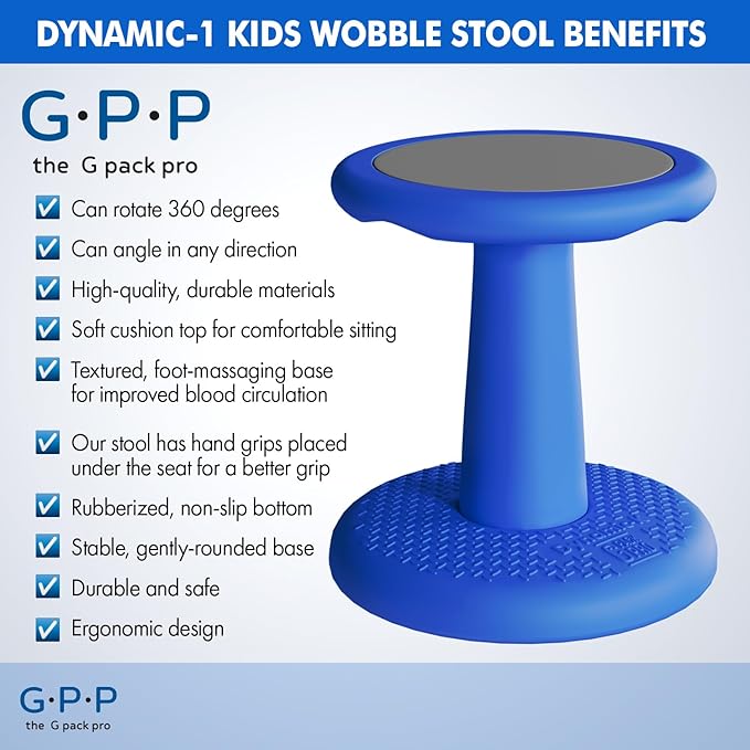 Gpack-pro Kids Wobble Stool – Improves Focus Attention – Non-Slip Base - Wiggle Chair Active Flexible Seating for Preschool Kindergarten Elementary School Party 14-Inch High (Blue)