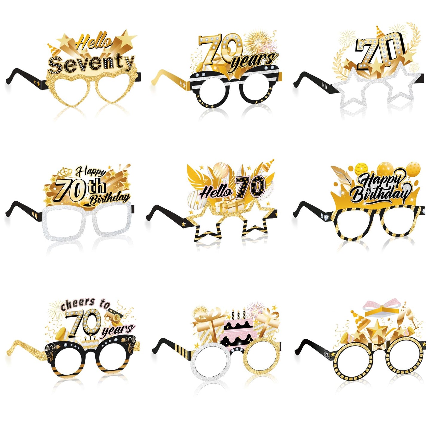 Konsait 70th Birthday Glasses - 18 Pack Paper Glasses for Men & Women, 70th Birthday Party Favors & Props