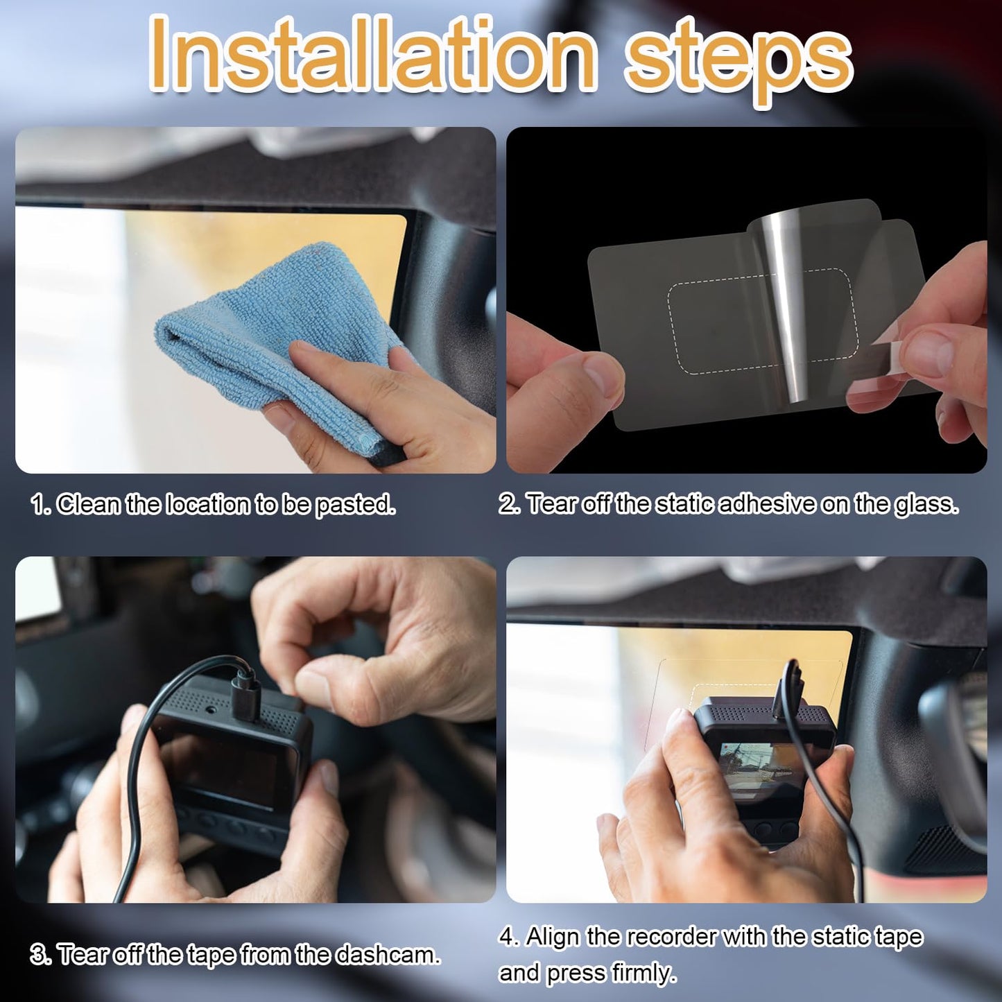 8Pcs Windshield Dashcam Stickers, Transparent Electrostatic Sticker Weatherproof Camera Films, Durable And Reusable Car Windshie