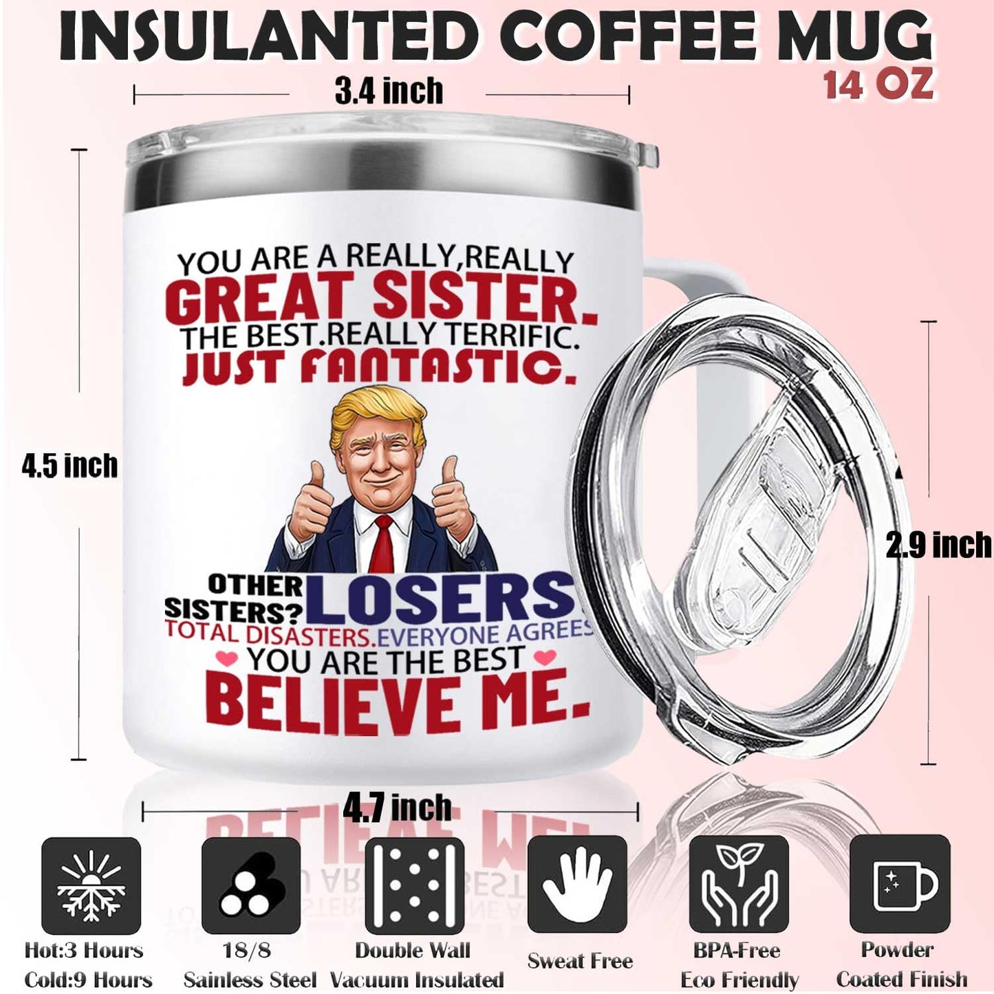 NIAEIAIE Funny Sister Gifts from Brother Adult-Best Birthday Gifts for Sister or In Law-You Are A Really Great Sis-Unique Present Idea for Birthday,Christmas (14 oz, Coffee mug)