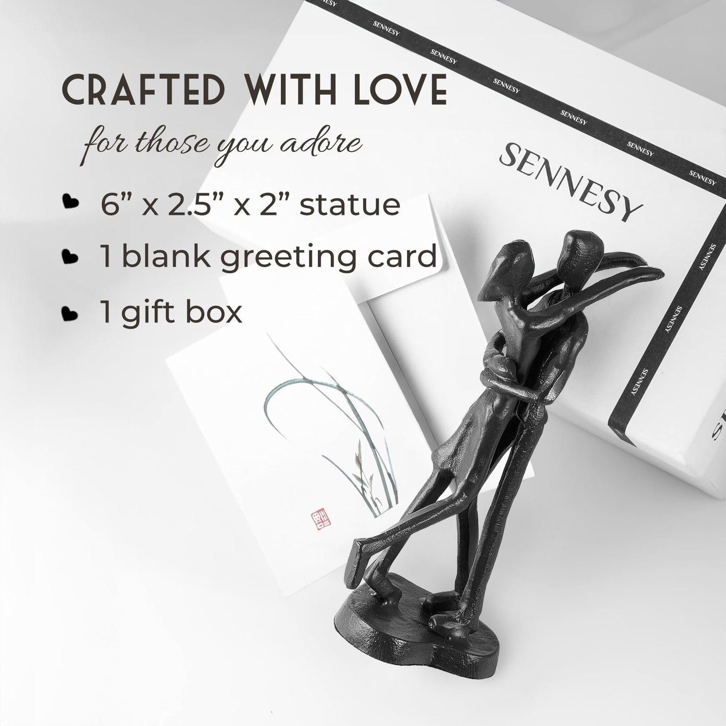 SENNESY 6th Anniversary Iron Sculpture Gift – Romantic Couple Statue for Her, Handcrafted Black Metal Decor – Wedding, Valentine’s, Birthday Keepsake – Includes Card