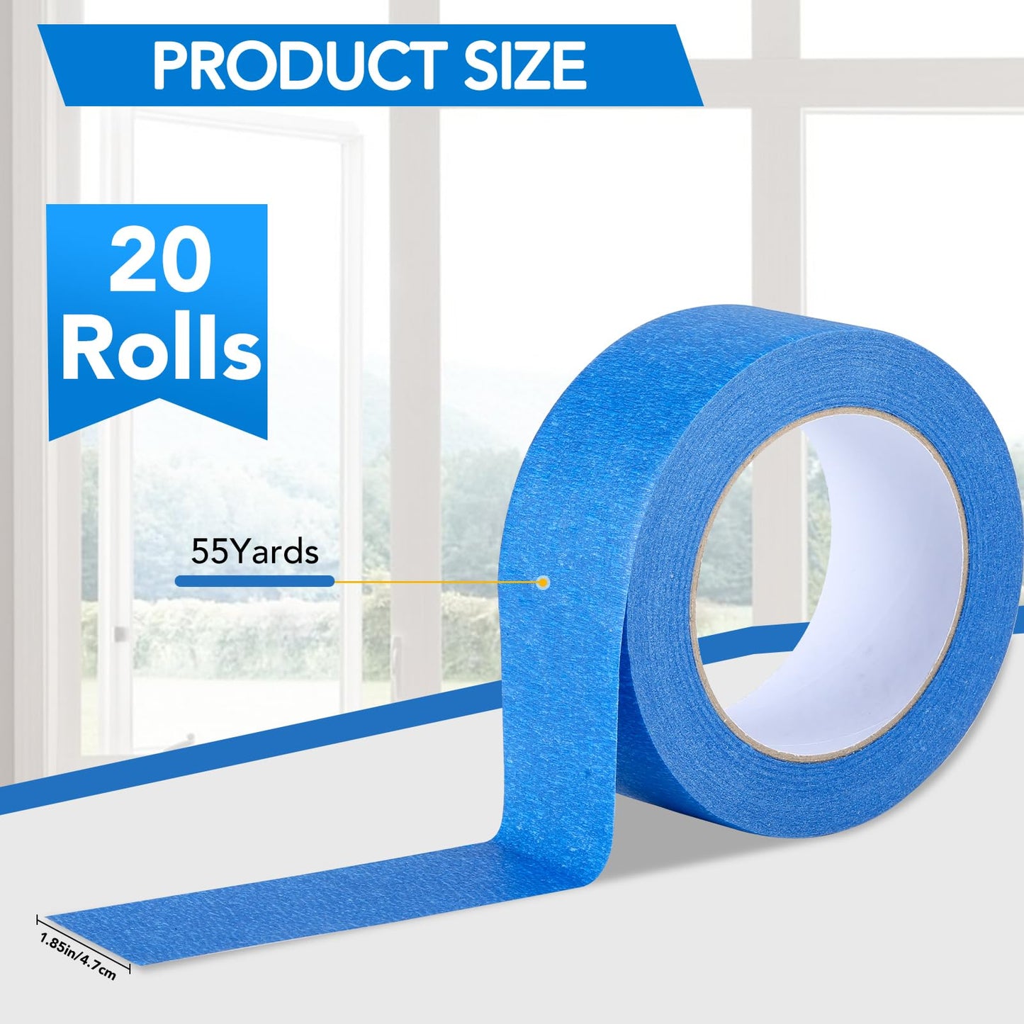VOISEN 20 Rolls Painters Tape, Blue Painters Tape, 2 Inch Wide (1.85 in x 55 Yds), Masking Tape for Multi-Purpose, Masking Tape Bulk,DIY Artist Craft Arts, Decoration, Drafting, No Residue