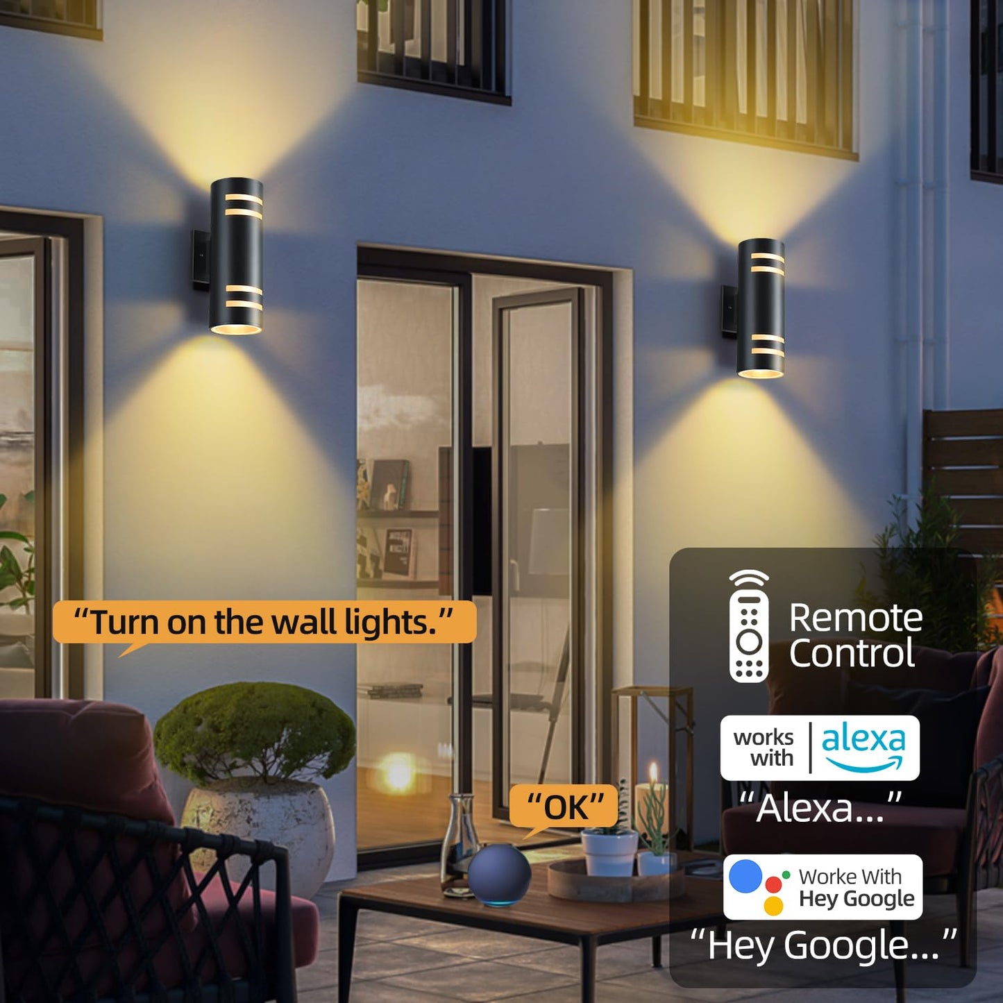 Zinola Smart Porch Lights RGBCW Outdoor Wall Lights, Modern Dusk to Dawn Outdoor Light Fixture Color Changing Up and Down Lighting, Waterproof Sconce Compatible with Alexa Google Assistant