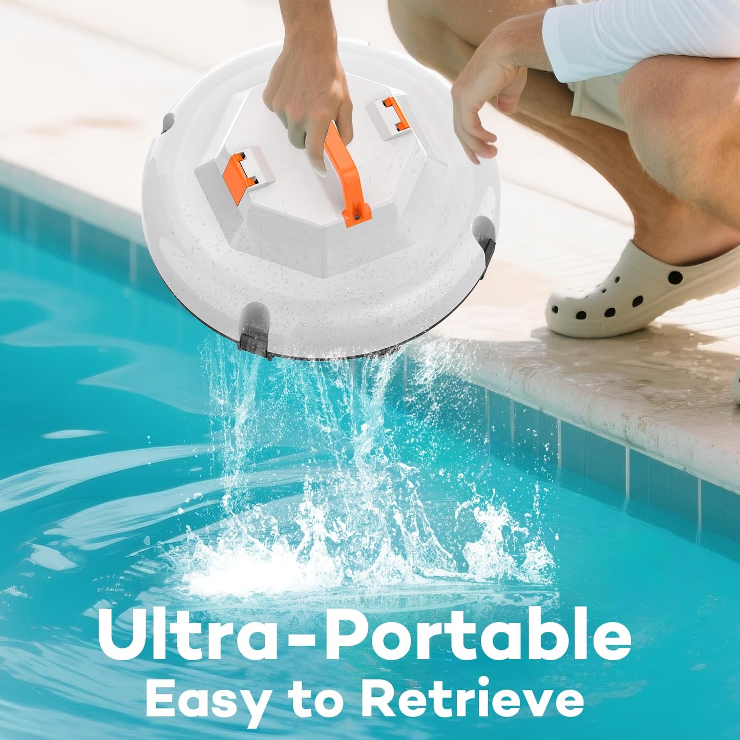likjhbn Robot Pool Vacuum for Above Ground Pool, Cordless Robotic Pool Cleaner Dual Motors, 130 Mins Runtime, Auto-Dock, Automatic Pool Vacuum Cleaner (White Orange)