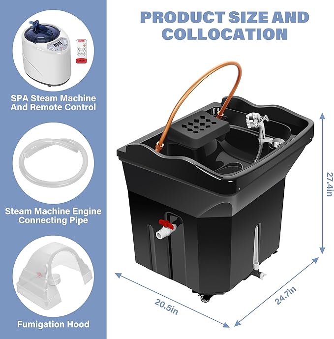 Head Spa Equipment with 60L Water Storage Tank, 3 Mode Waterfall & Warm Steam Hair Wash Sink for Scalp Care and Relaxation