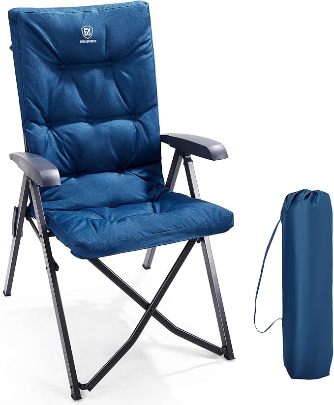 EVER ADVANCED Folding Padded Camping Chair 4 Positon Adjustable Recliner with High Back Support Portable for Adults, 300lb...