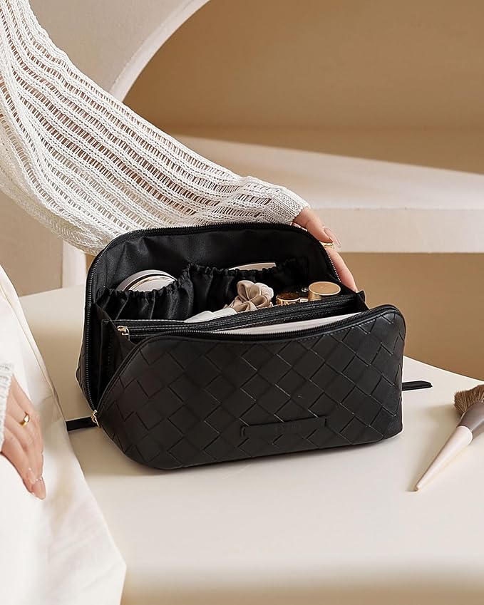 EACHY Travel Makeup Bag,Large Capacity Cosmetic Bags for Women,Waterproof Portable Pouch Open Flat Toiletry Bag Pattern Makeup Bag