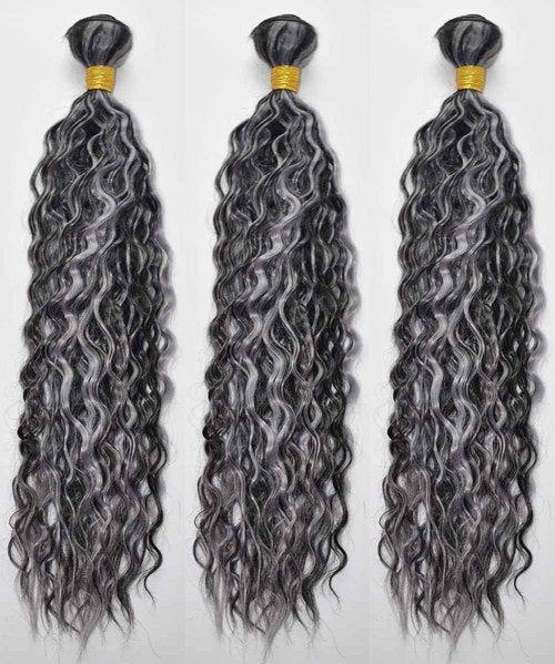 Habiliana Bundles Human Hair 16 18 20 Inch Deep Wave P1B/GREY Human Hair Bundles 11A Unprocessed Brazilian Virgin Quick Weave Hair Extensions for Black Women