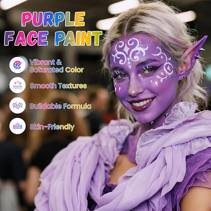 Purple Face Paint, Water Based Facepaint, Non Toxic Purple Body Paint, High Pigment Face Painting for Halloween, Easter, Themed Parties, Cosplay 1.06 Oz.