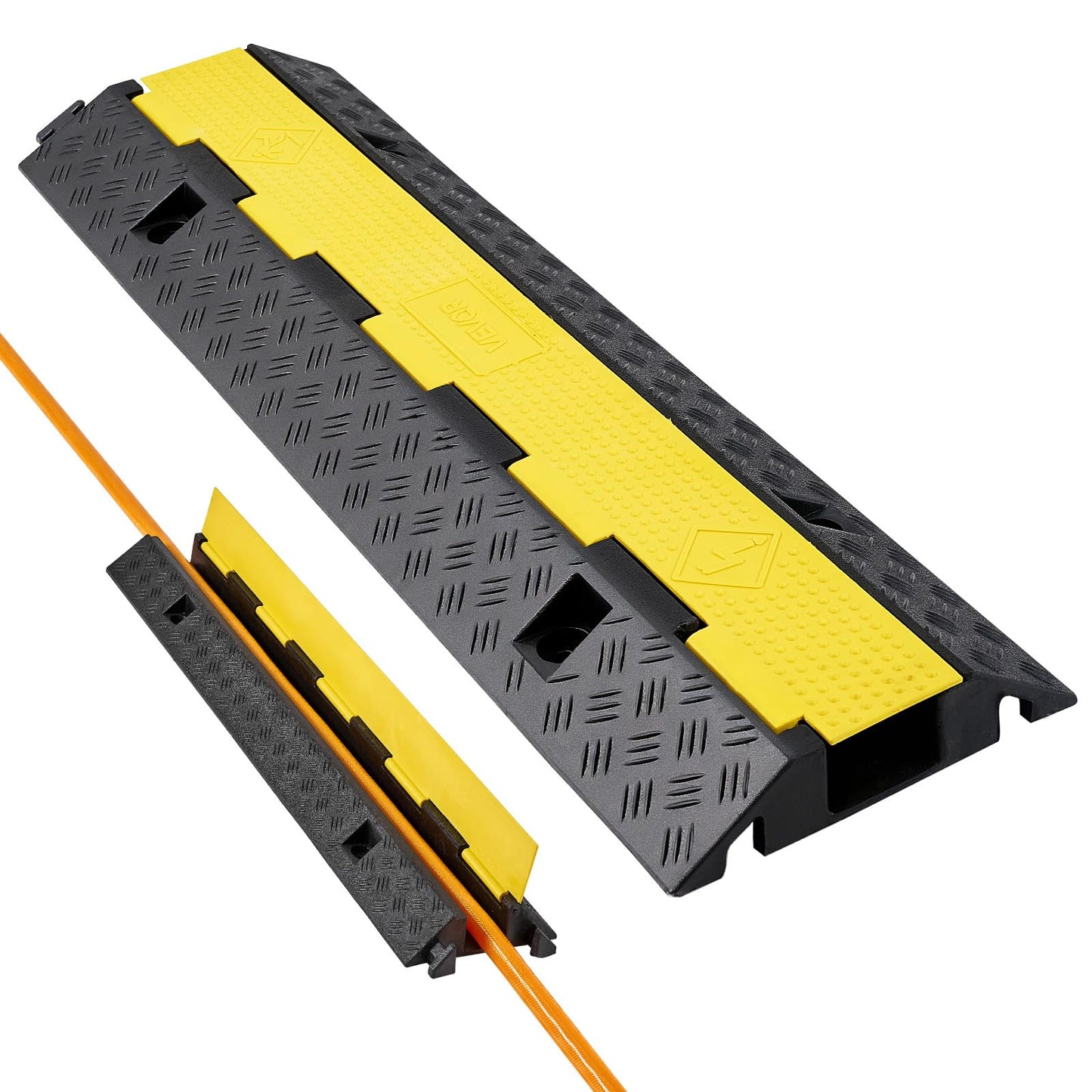 Vevor Cable Protector Ramp, 1 Channel Heavy Duty 39.37 Rubber Cord Hose Wire Cover, 2.76W X 1.97H Channel Size, Traffic Sp