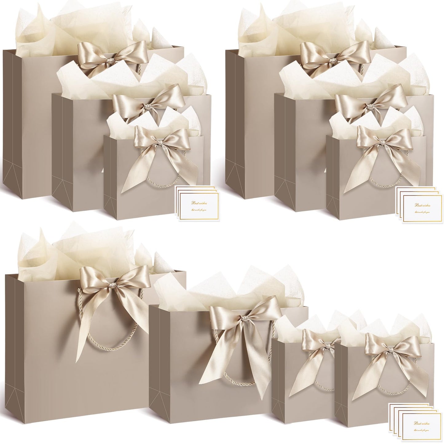 Maitys 10 Set Paper Gift Bags Assorted Sizes with Ribbon, Greeting Card Tissue Paper (3 Large 12.6", 3 Medium 11", 4 Small 7.5") Luxury Gift Bags for Anniversary Presents Wedding Bridesmaid Birthday