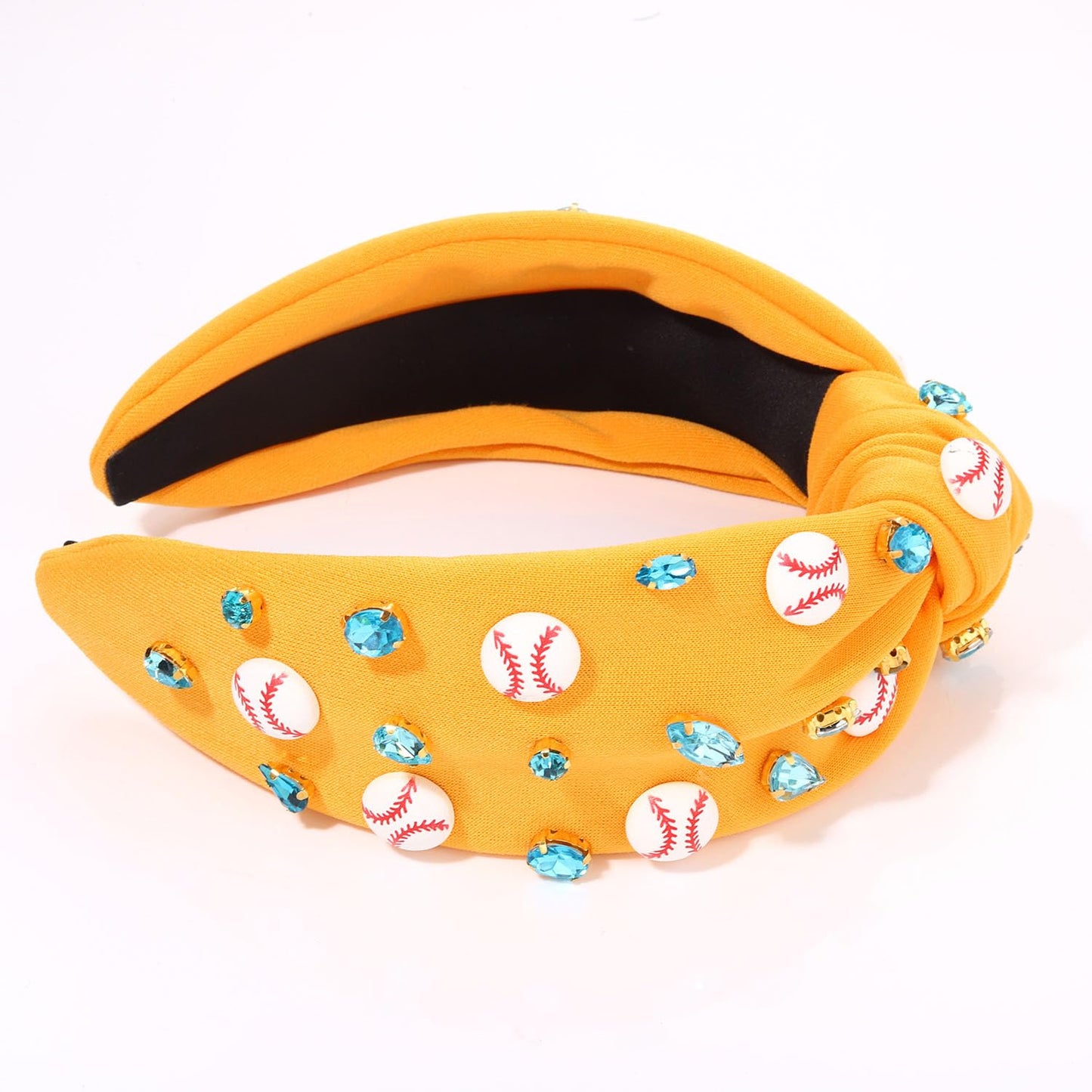 boderier Baseball Headband Hair Accessories Crystal Baseball Embellished Wide Knotted Headband for Women Game Day Accessories Or