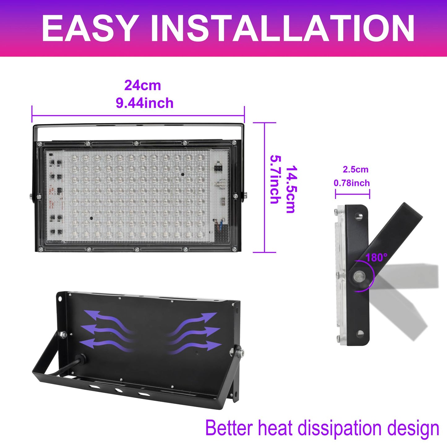 100W LED Black Lights for Glow Party - Waygor UV Blacklight Floodlight 395nm BlackLights Spotlight Purple Black Light Flood Light Fluorescent UV Lights Lamp for Halloween Decor (4 Pack)