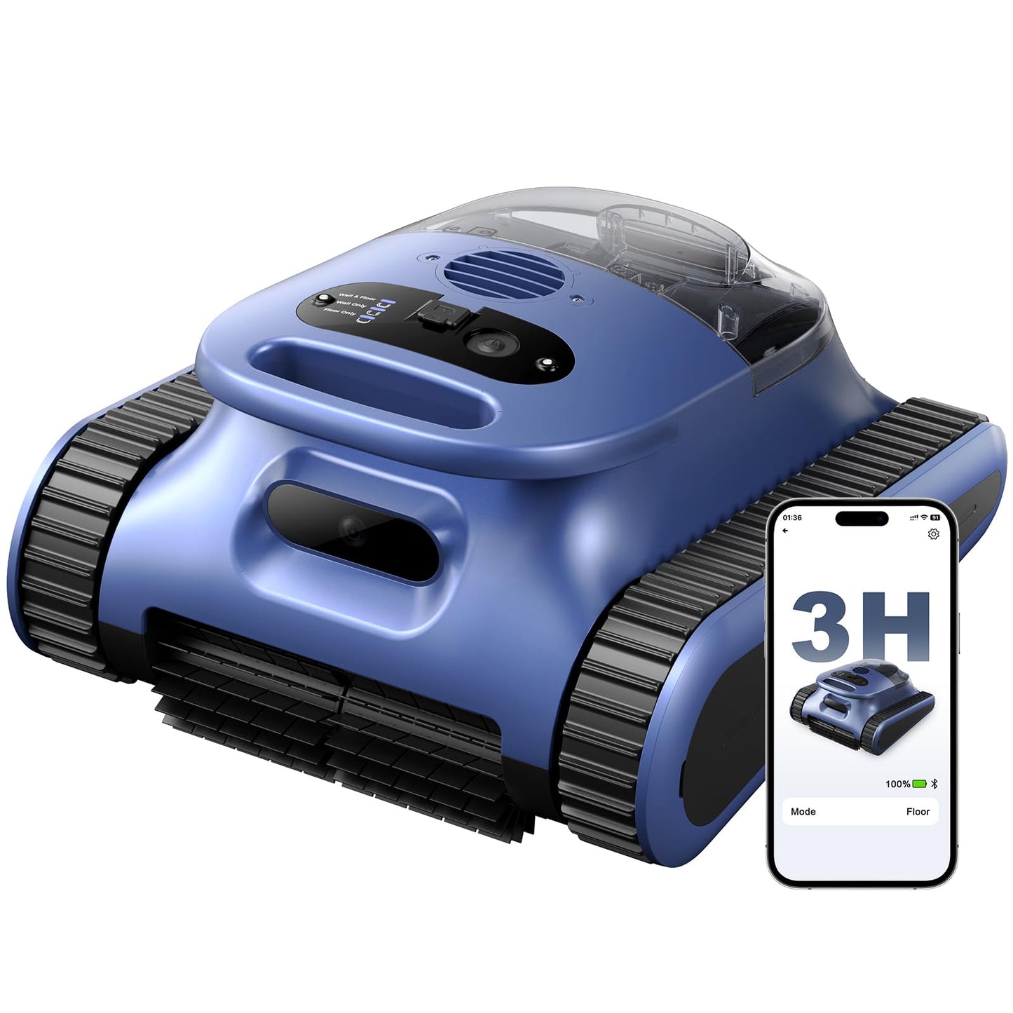 Automatic Robotic Pool Cleaner,3 in 1 Cordless Pool Vacuum for Inground Pools Floor&Wall&Waterline Cleaing up to 2150 SqFt,4800GPH Powerful Suction Robot Cleaner 180Min Battery Life,Track Drive