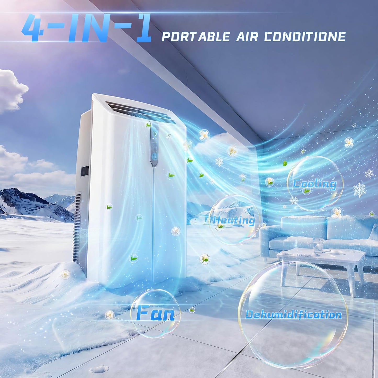 12000 BTU Smart Portable Air Conditioners with Cooling & Heater, AC Unit Works up to 600 sq. ft, Dehumidifier & Fan, Auto Evaporation, Silent Sleep Mode, Portable AC with Remote & Touchscreen