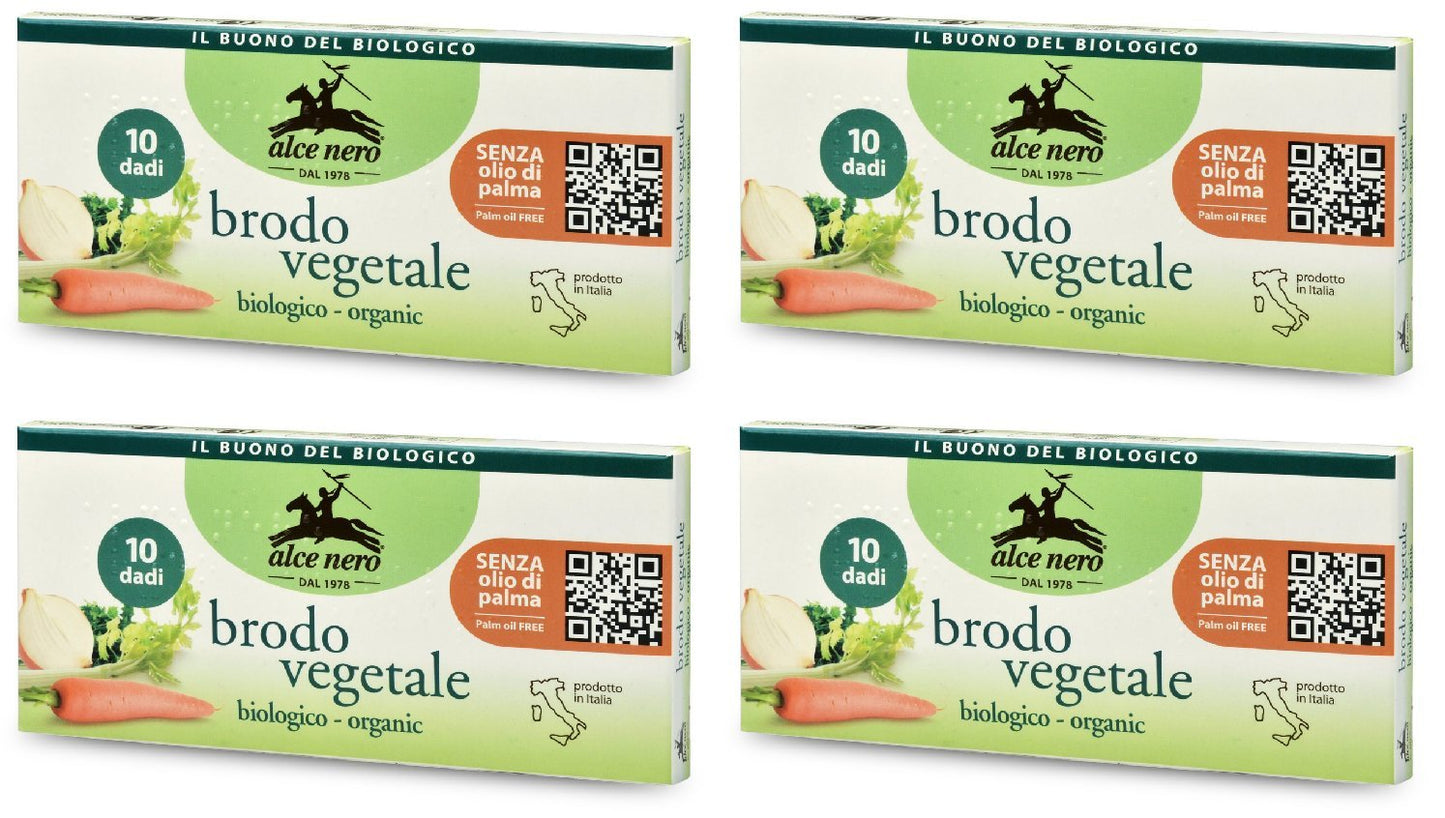 Alce Nero: "Brodo Vegetale" Organic Bouillon Cubes Pack of 10, 10g Each Pack of 4 [ Italian Import ]