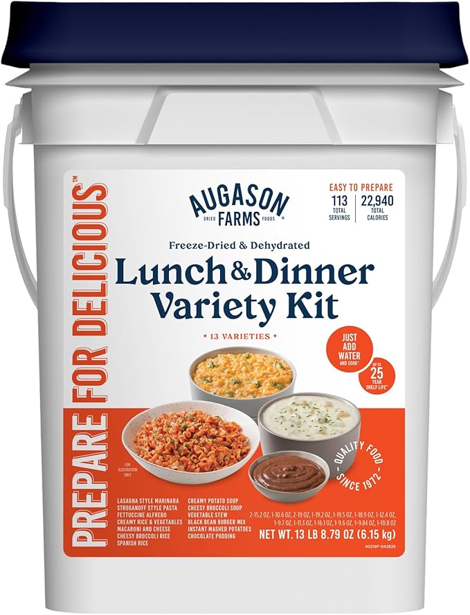 Lunch & Dinner Variety Kit Emergency Food Supply, 113 Servings, 25 Year Shelf Life - Dehydrated Meals, Survival Food Campi...