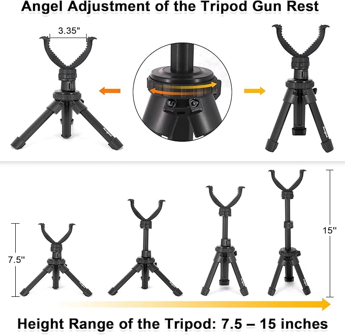HUNTPAL Gun Rest Rifle Stand Tripod Shooting Stick for Range Table Bench Shooting Practice, Portable Adjustable Compact Aluminum Construction Gun Holder with 360° Swivel V Yoke Head