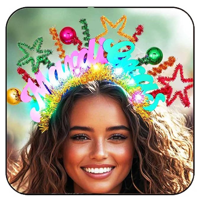 Gortin Mardi Gras Headband Light up Carnival Headpiece LED Purple Green and Gold Costume Hair Accessories for Women
