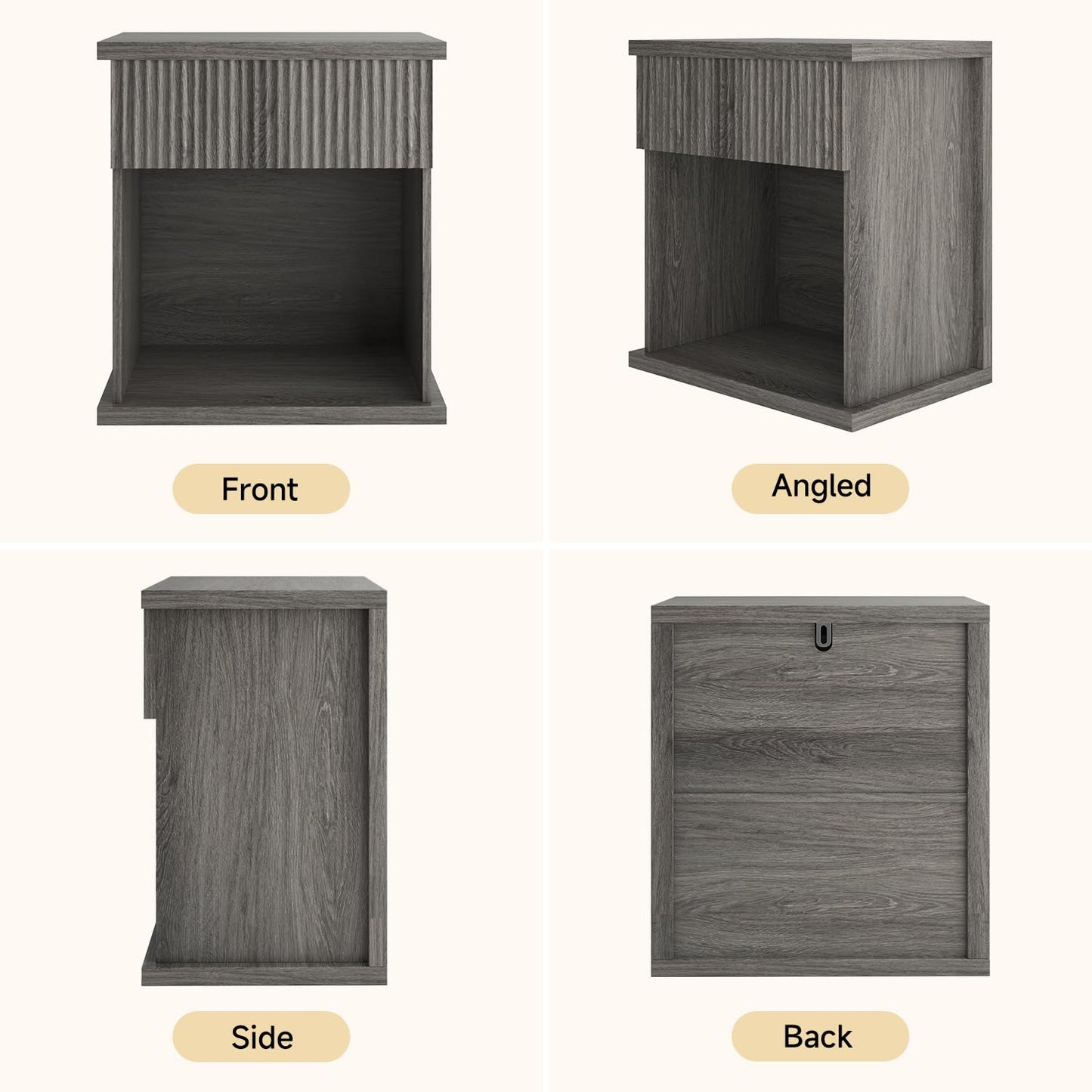 UNIQUITE Fluted Nightstand, 22.8" Wide Nightstands with Drawer Storage Large Wood BedsideTable Night Stand for Bedroom, Grey Oak