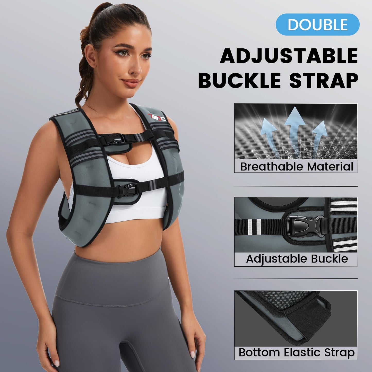 TB3C Weighted Vest with 12lbs Weights and Reflective Stripe, Weight Vest Men and Women for Workout, Strength Training, Running