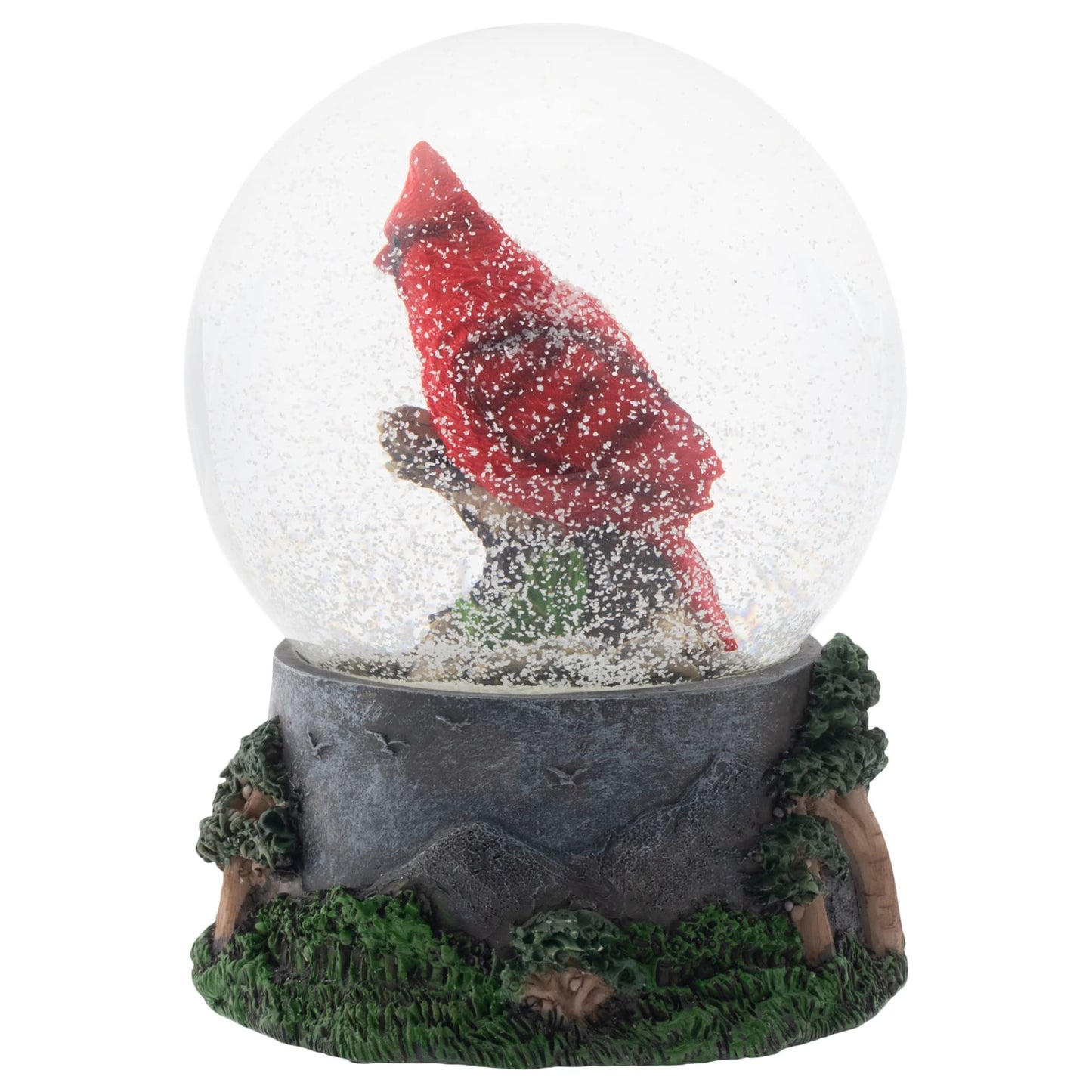 Elanze Designs Spring Blossom Cardinal Birds 100MM Sturdy Wind Up Musical Glitter Water Snow Globe Figurine Decoration Plays Tune Wonderful World