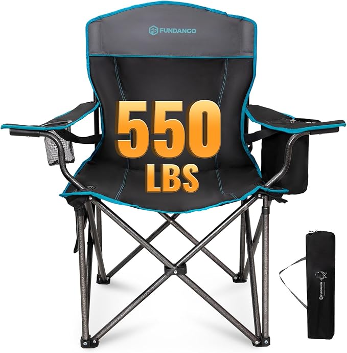 FUNDANGO Oversized Camping Chairs for Adults, Heavy Duty Fold Up Sports Games Lawn Chairs, Extra Wide Big Man Outdoor Chai...