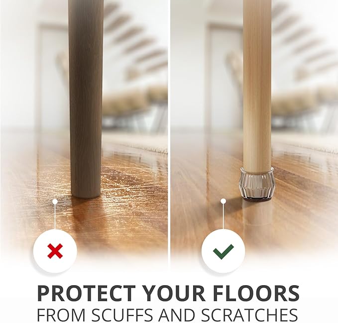 24 PCS Chair Leg Floor Protectors with Felt Pads X-Protector - 1.4" - 1.8" - Furniture Pads for Hardwood Floors - Clear Chair Pads - Floor Protectors for Chairs - Brown Chair Leg Covers!