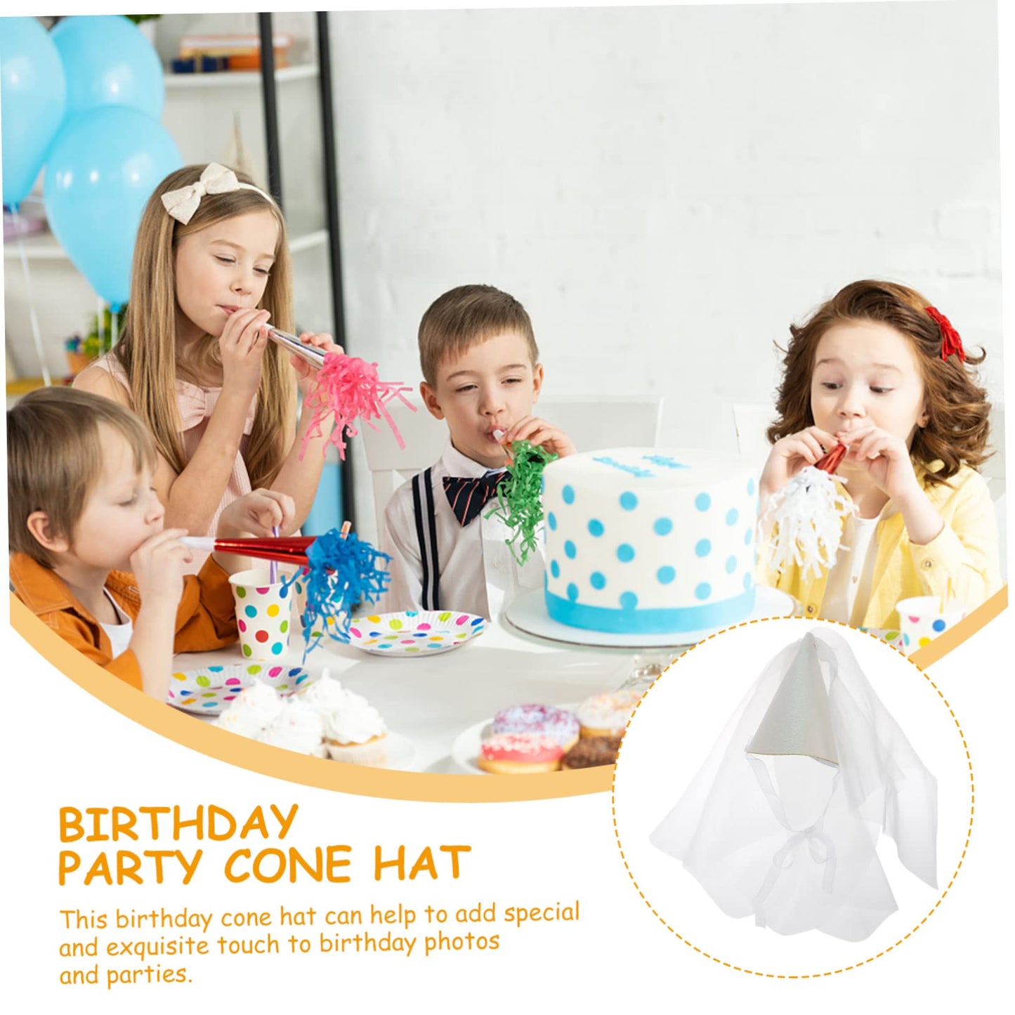 Parliky Birthday Party Cone Hat with Decorative Sequins and Tulle for Girls Photo Prop for Celebrations and Princess Dress-up