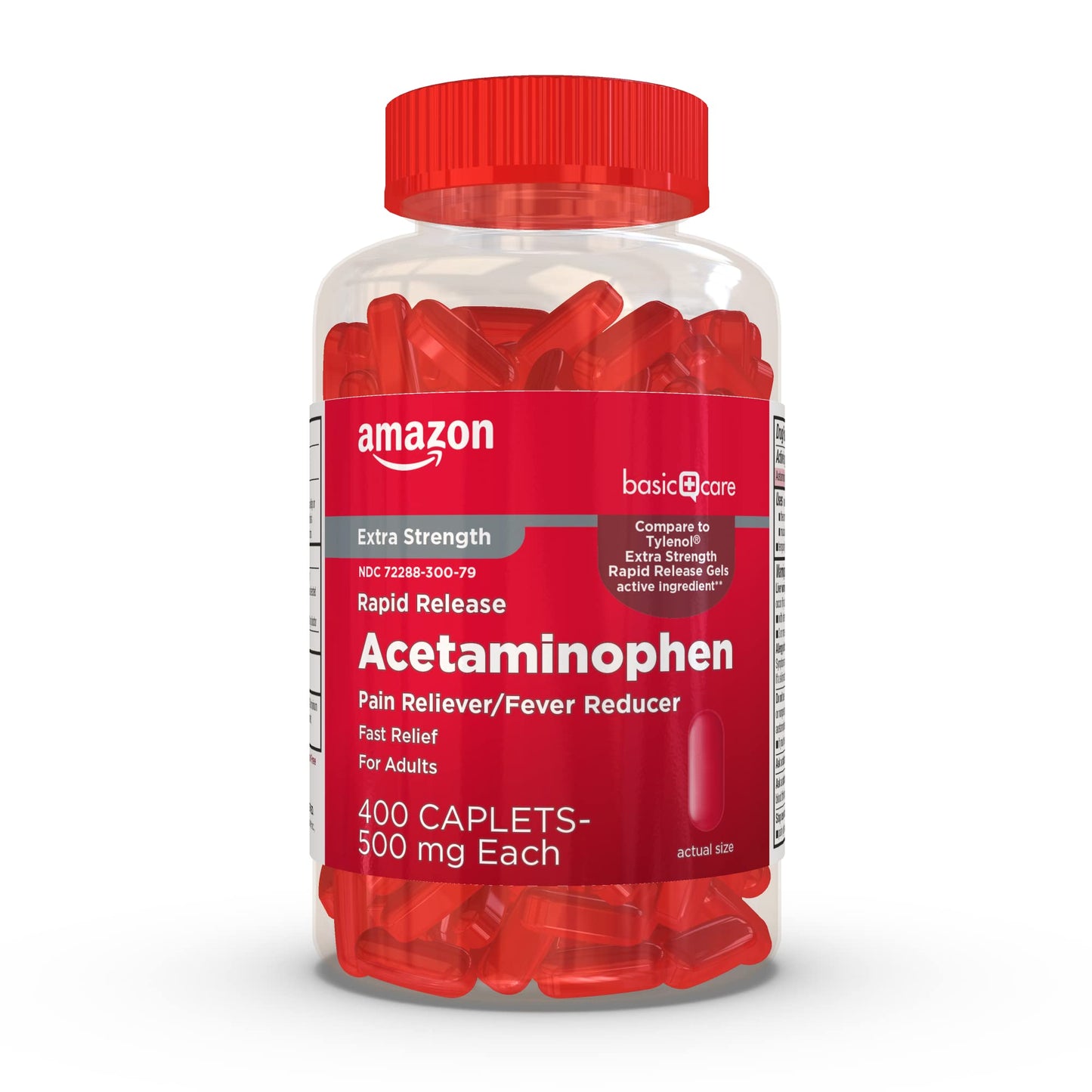 Amazon Basic Care Rapid Release Acetaminophen Caplets 500 mg, Extra Strength Pain Reliever and Fever Reducer, 400 Count (Pack of 4)