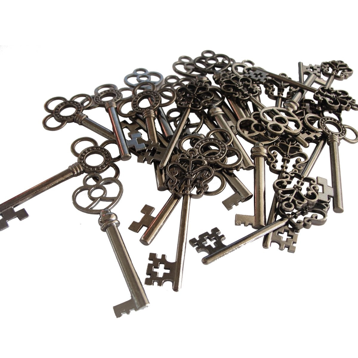 XONOR Mixed Set of 30 Vintage Old Look Skeleton Keys Fancy Heart Bow Necklace Pendants (Black)