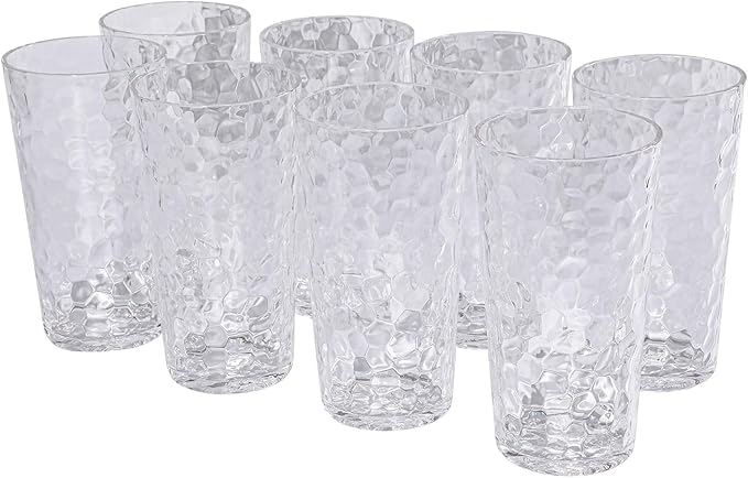 AKMQYM BPA-Free Plastic Tumblers 8 Pack (8x22oz) | Reusable Dishwasher Safe | Stackable Shatterproof Cups | Plastic Drinkw...