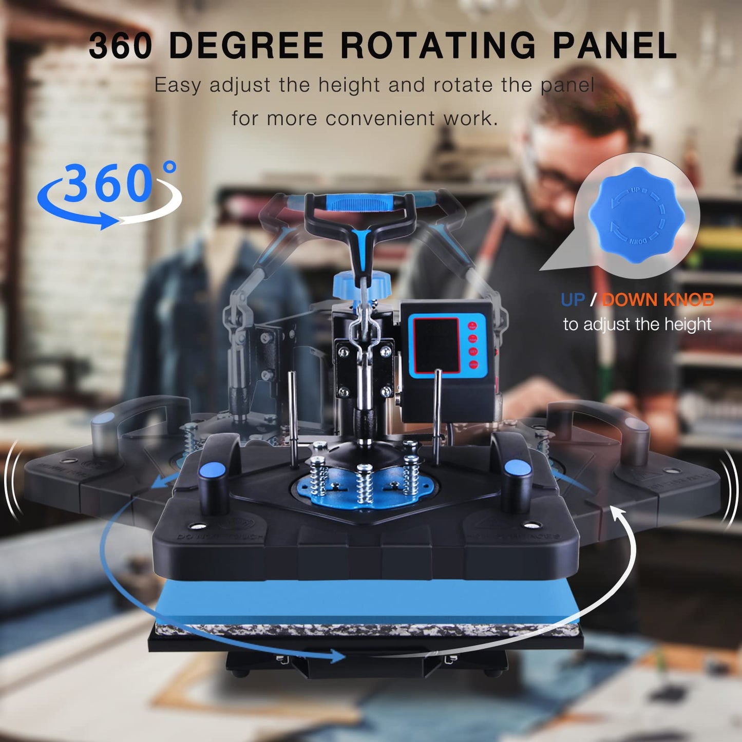 HORGELU Upgraded 5 in 1 Heat Press Machine 15x15 Inch Heat Transfer Machine 360-Degree Swing Away Multifunction Digital Sublimation Combo Heat Press for T Shirt Mug Hat Plate for Commercial Home 110V