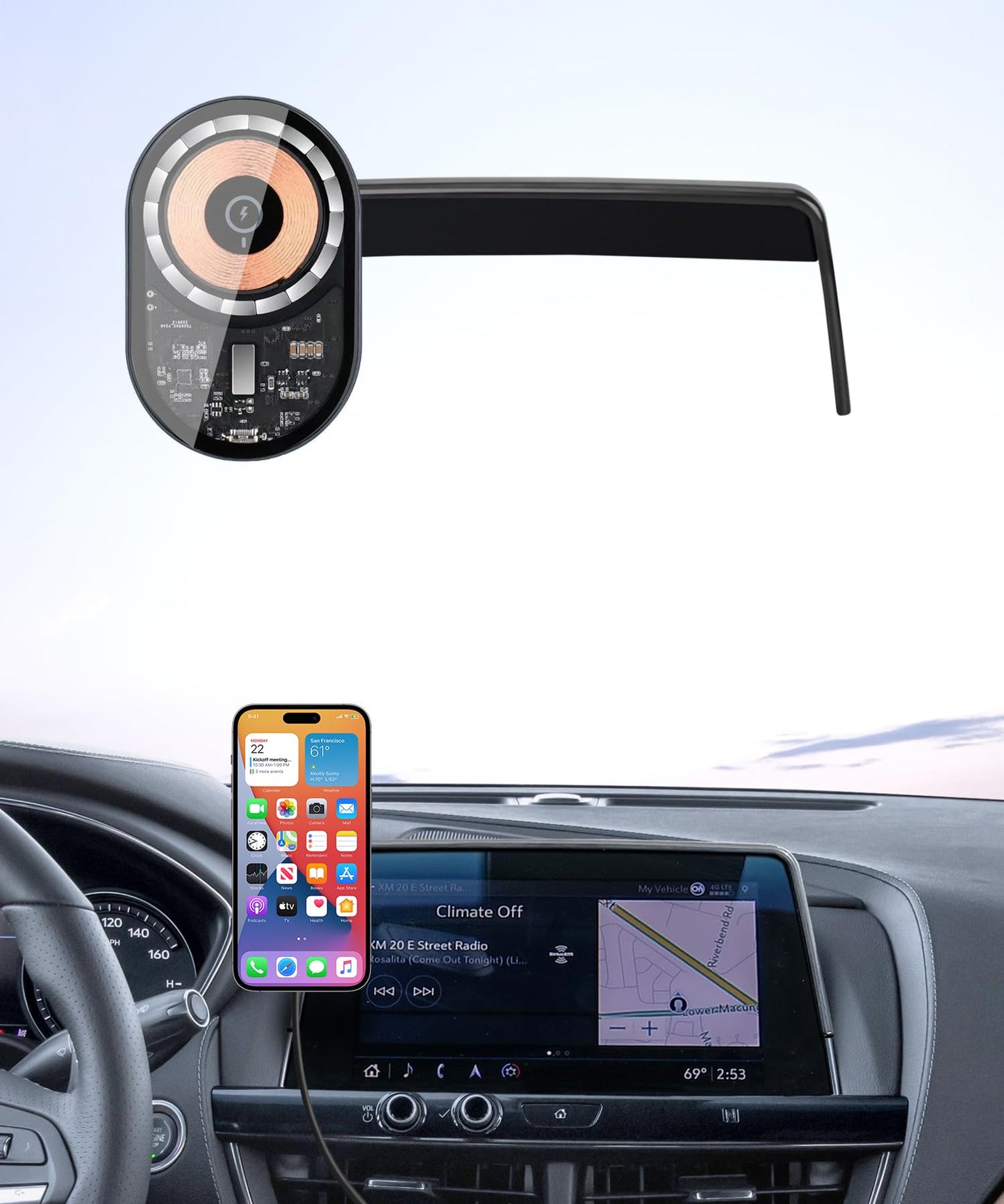 Masergogo Wireless Charging Car Phone Holder For Cadillac Ct5 2020-2024 / Ct5-V 2023-2024 Accessories 10 Inch Screen Fixed Clip,