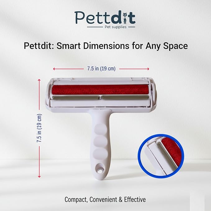 Pettdit Pet Hair Remover & Detailer Bundle – Reusable Lint Roller + Grooming Brush for Cats & Dogs – Removes Fur from Furniture, Carpet, Clothes & Bedding