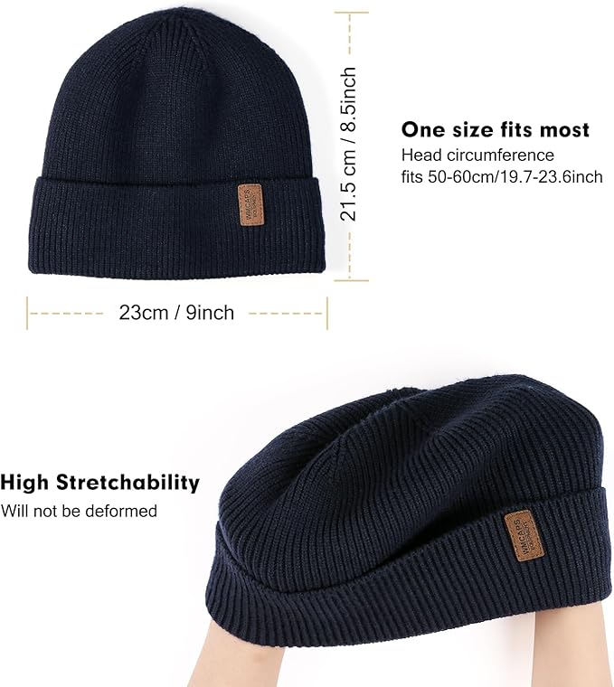 Wmcaps Winter Beanie for Men Women, Fleece Lined Beanie Soft Warm Knit Hat Ski Stocking Cuffed Cap