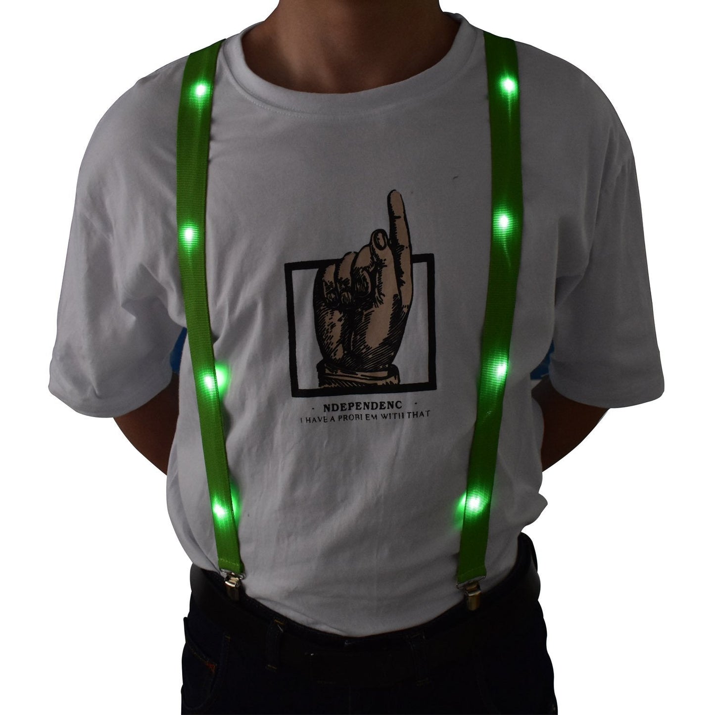 AMNQUERXUS LED Glow Light Up St Patricks Day Suspenders Trouser Braces Y Shape Suspenders Gifts for Men Women (Green)