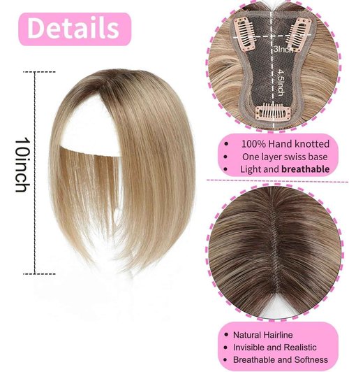 GULALUUK Hair Toppers for Women Real Human Hair 10 Inch Upgrade Swiss Lase Base Toppers Hairpieces with Thinning for Daily Wear (Ombre Light Blonde)