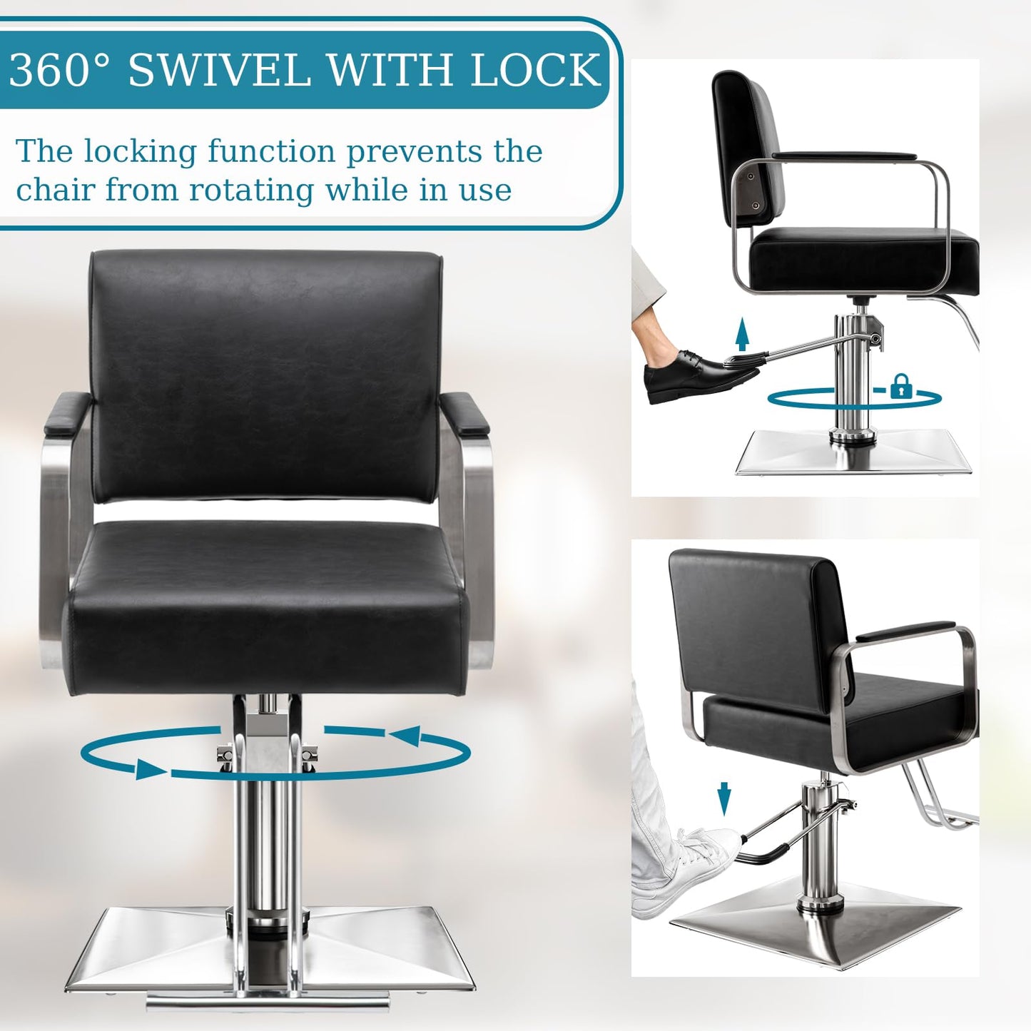 L'aimefois Hairdresser Barber Salon Chair - Comfortable Sitting，330 Lbs - with Heavy Duty Hydraulic Pump，360° Swivel Adjustable Spa Beauty Equipment，Hair Stylist Women Man for Barbershop，Home（Black）