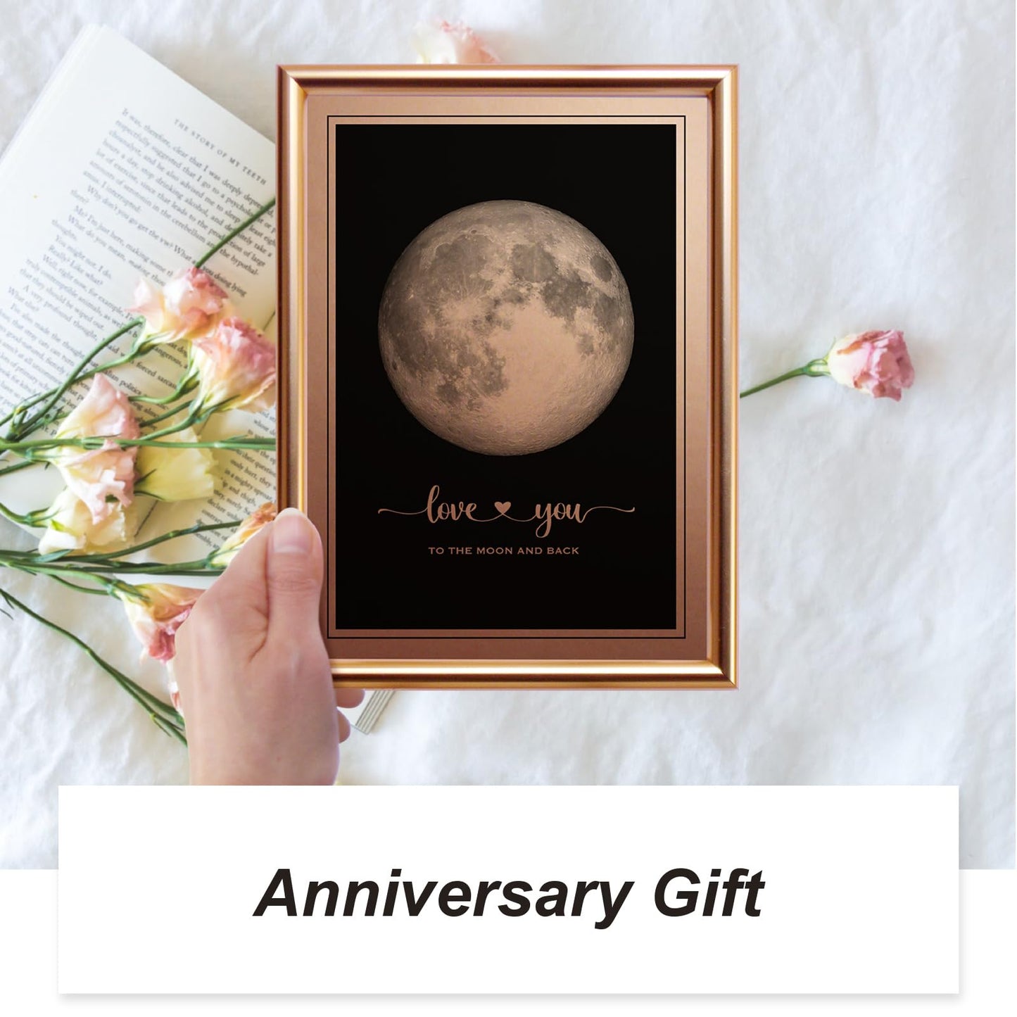 I Love You to the Moon and Back - Bronze Moon Print in Frame, Great Gift for Special Occasion, Engagement Gift, Wedding Gift, Anniversary Gift, Valentines 's Day Christmas Gift