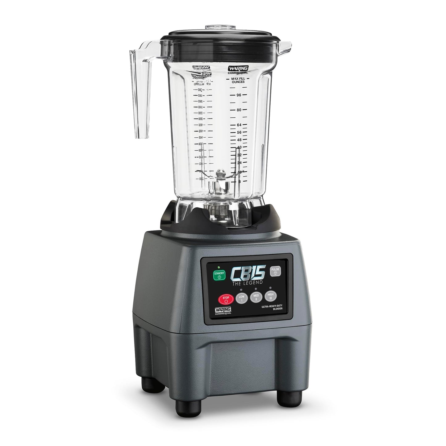 Waring Commercial CB15P Ultra Heavy Duty 3.75 HP Blender, Electric Touchpad Controls with BPA Free Copolyester 1 Gallon Container, 120V. 5-15 Phase Plug,Stainless Steel, Black