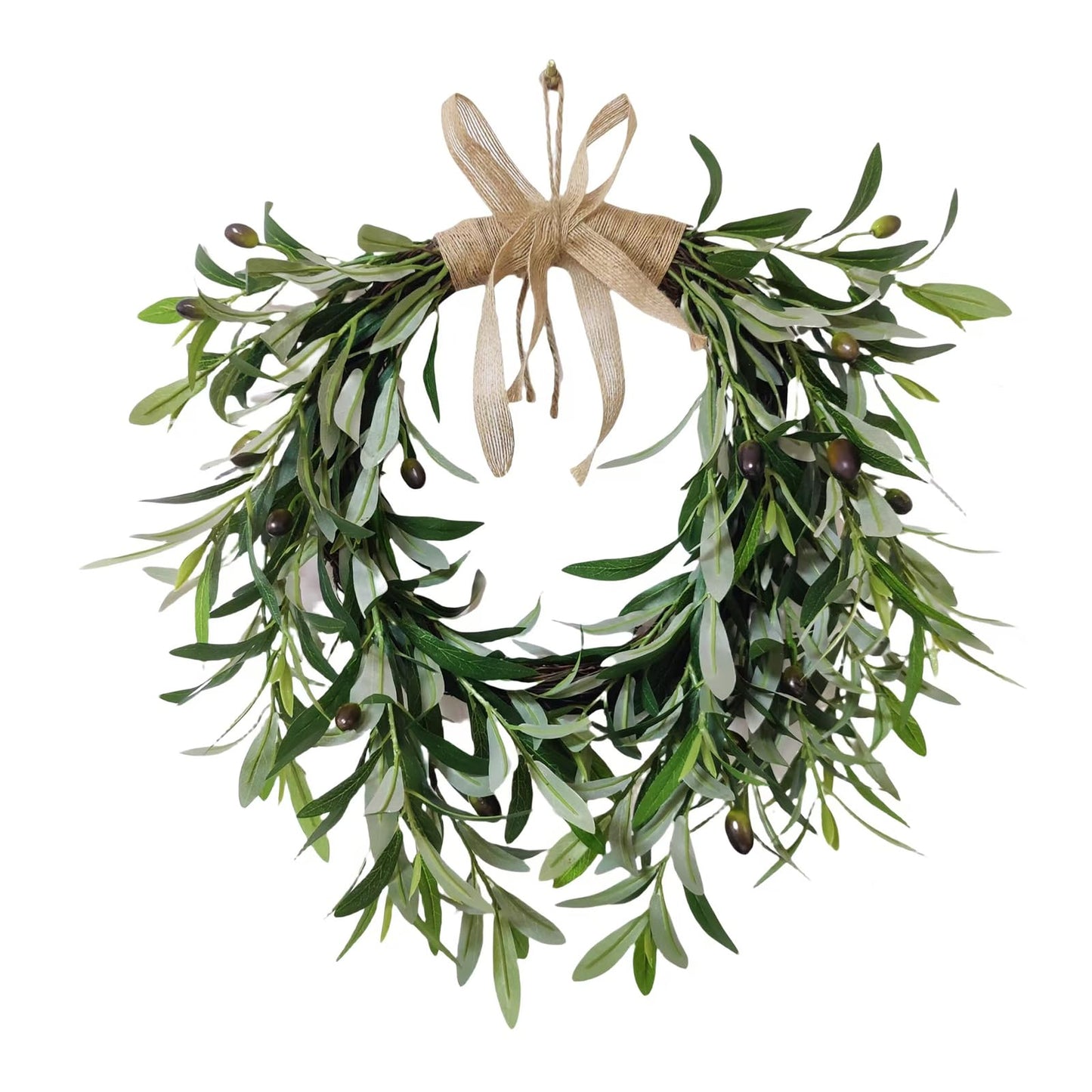 Artificial Olive Garland with Greenery Leaves – Faux Olive Wreath for Front Door, Farmhouse Wall Decor, Hanging Green Wreath for Window or Wedding Decoration (B)